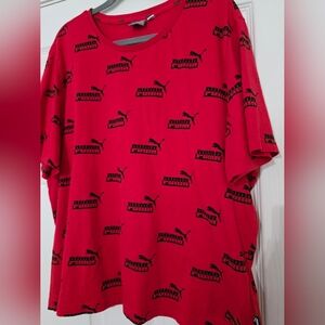 Puma Shirt Adult Large Red All Over Logo Cat Print Short Sleeve Active Mens